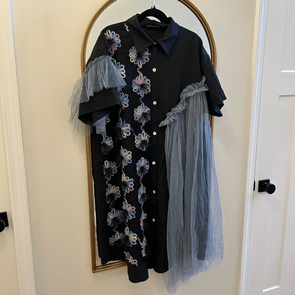 Floral and tulle button up midi dress